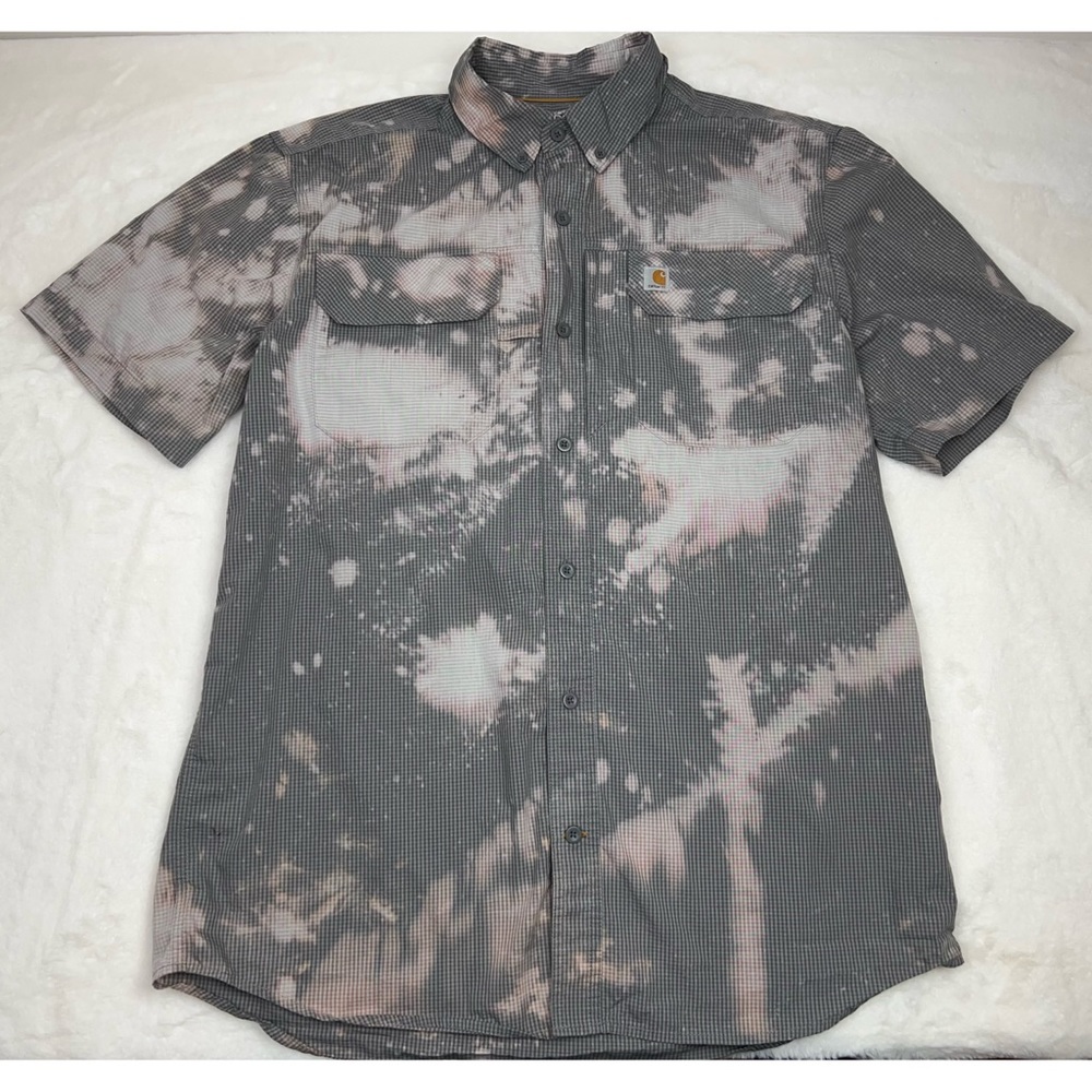 Carhartt Button Shirt Large Collared Plaid Bleached Custom Force Relaxed Fit